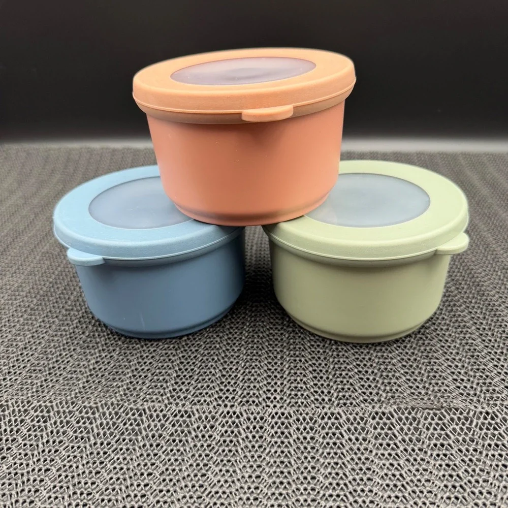 Figmint 3pc Small Round Food Storage Containers Set Pastel Blue Green Peach BPA
